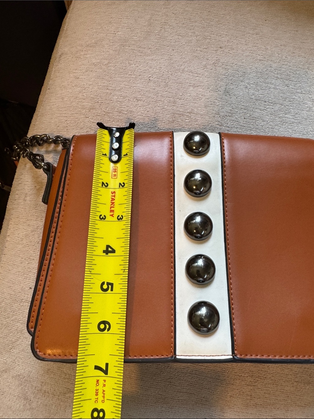 Tan Crossbody Bag with Stud Trim - Picture 2 of 8
